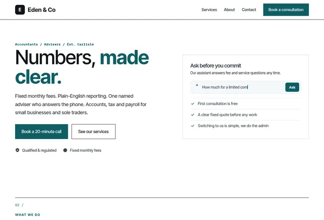 Eden and Co accountants demo website, new design