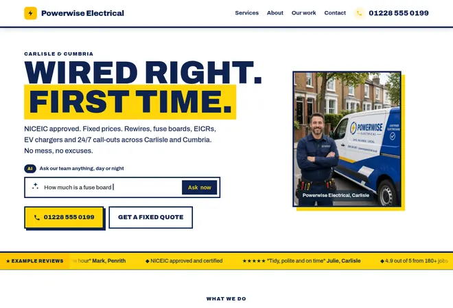 Powerwise Electrical demo website, new design